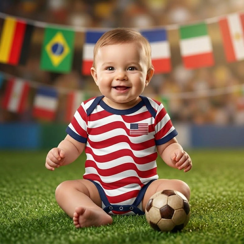 Personalized USA Flag Baby Bodysuit Custom Name & Number Gift