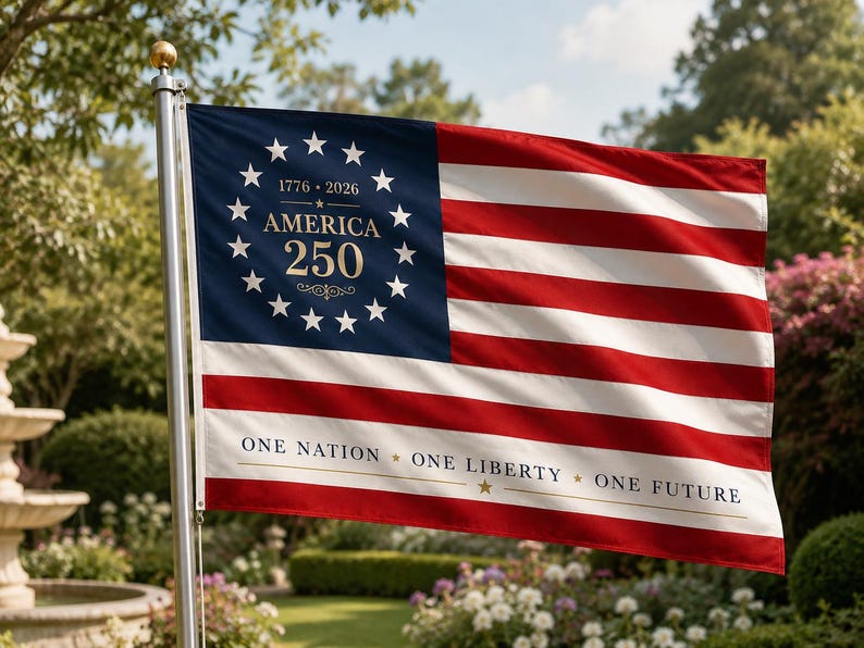 250 Years Freedom USA Flag, 1776–2026 Eagle Betsy Ross Grommet Flag