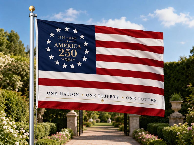 250 Years Freedom USA Flag, 1776–2026 Eagle Betsy Ross Grommet Flag