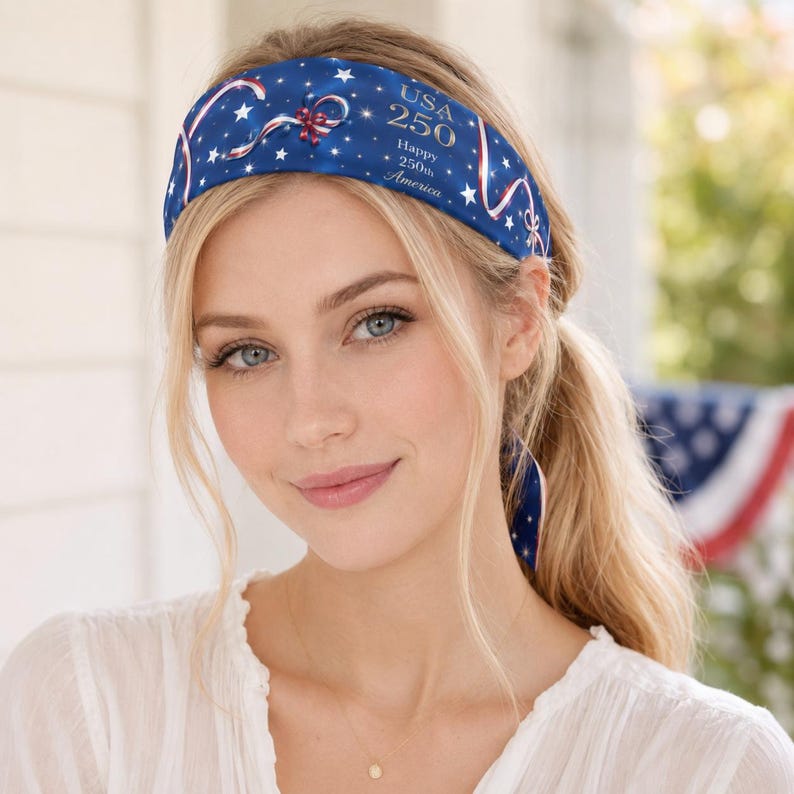 USA 250th Anniversary Silk Satin Hair Scarf, Semi-Quincentennial Eagle & Paisley Twilly,