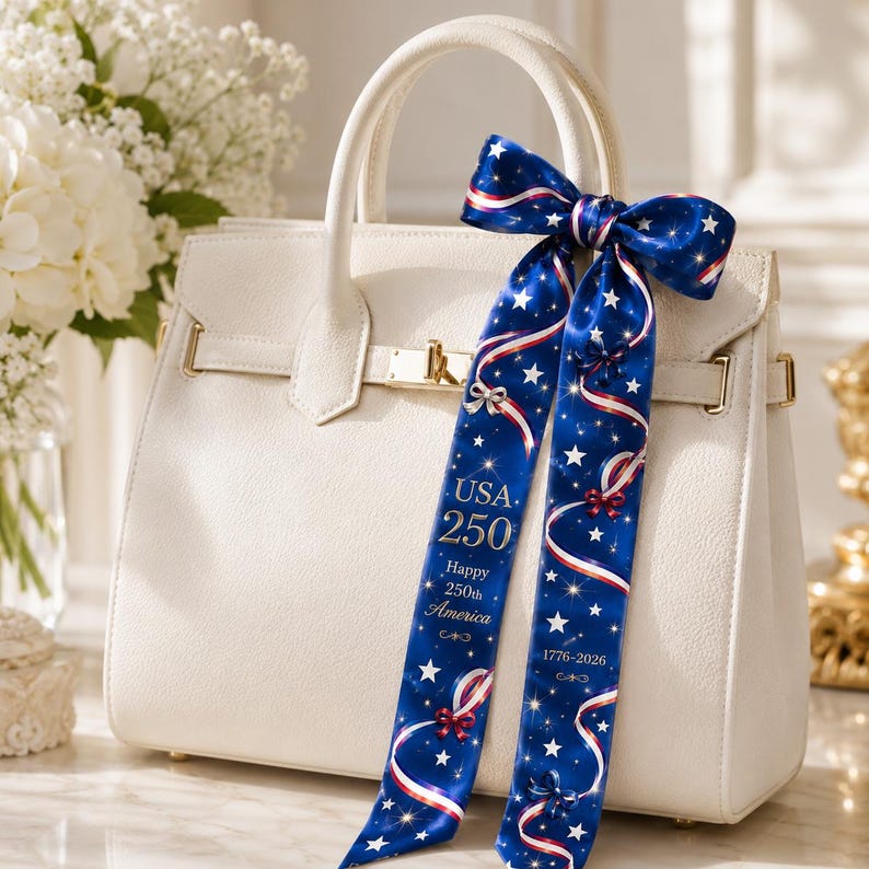 USA 250th Anniversary Silk Satin Hair Scarf, Semi-Quincentennial Eagle & Paisley Twilly,