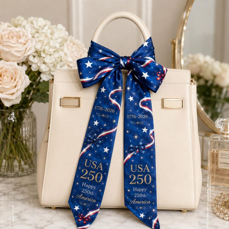 USA 250th Anniversary Silk Satin Hair Scarf, Semi-Quincentennial Eagle & Paisley Twilly,