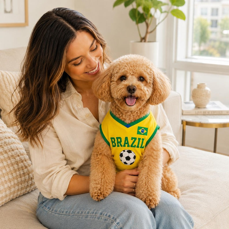 Personalized Brazil Dog Jersey, Custom Cat Football Shirt with Name Number