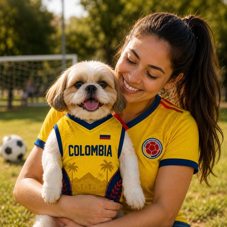 Personalized Colombia Pet Soccer Jersey, Custom Dog Football Shirt, Colombia Pet Jersey with Name & Number