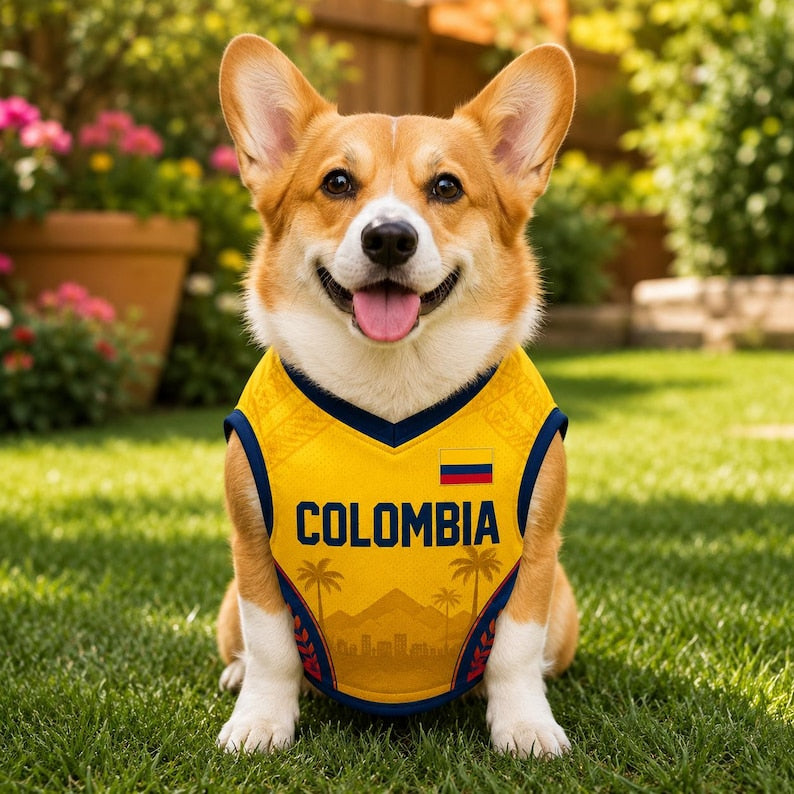Personalized Colombia Pet Soccer Jersey, Custom Dog Football Shirt, Colombia Pet Jersey with Name & Number