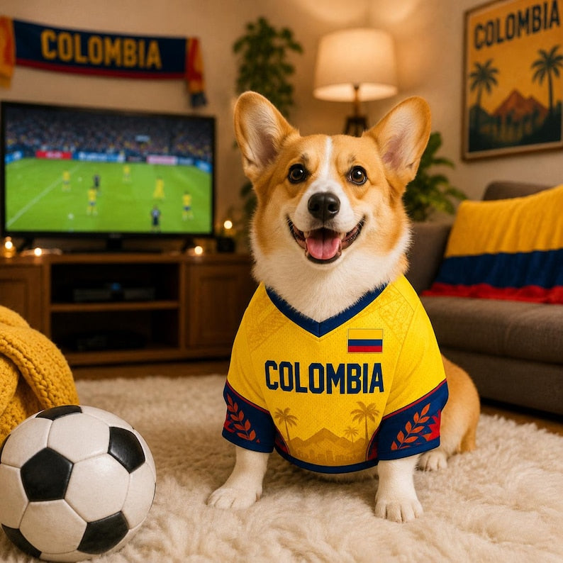Personalized Colombia Pet Soccer Jersey, Custom Dog Football Shirt, Colombia Pet Jersey with Name & Number