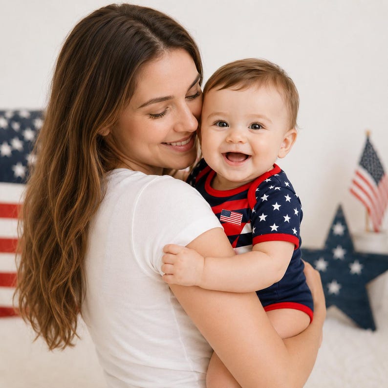 Personalized USA Baby Bodysuit, Custom Name Patriotic Newborn Onesie