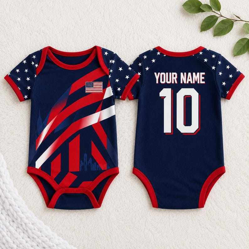 Personalized USA Baby Bodysuit, Custom Name Patriotic Newborn Onesie