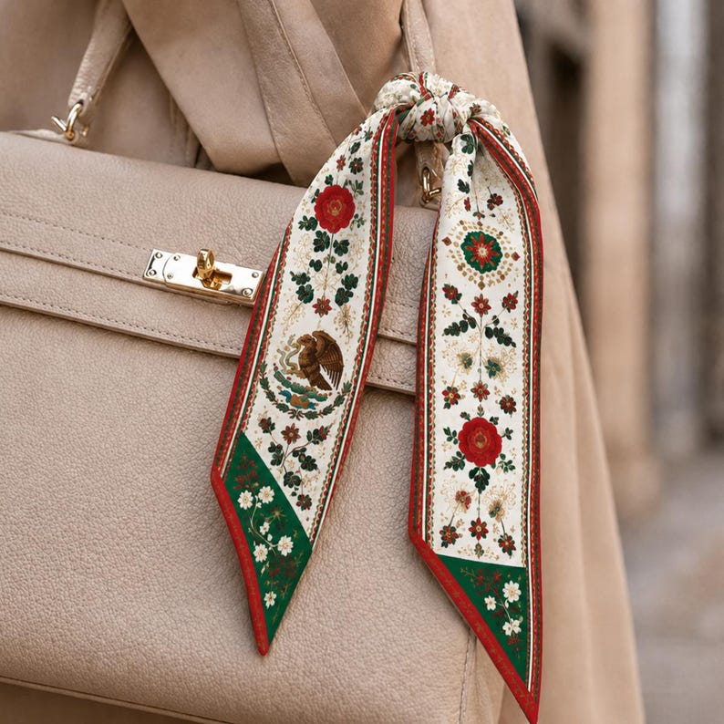 Mexico Satin Hair Scarf, Mexico Twilly, Mexico Headband, Mexican Flag Hair Scarf