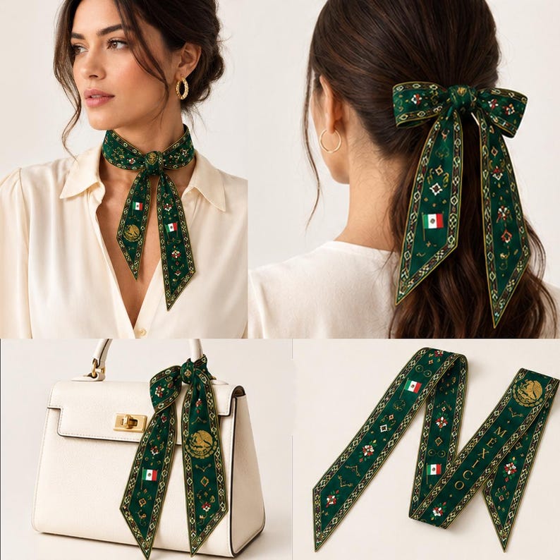 Mexico Satin Hair Scarf, Mexico Twilly, Mexico Headband