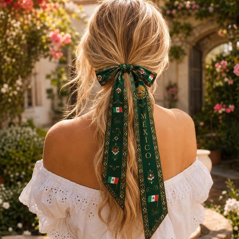 Mexico Satin Hair Scarf, Mexico Twilly, Mexico Headband