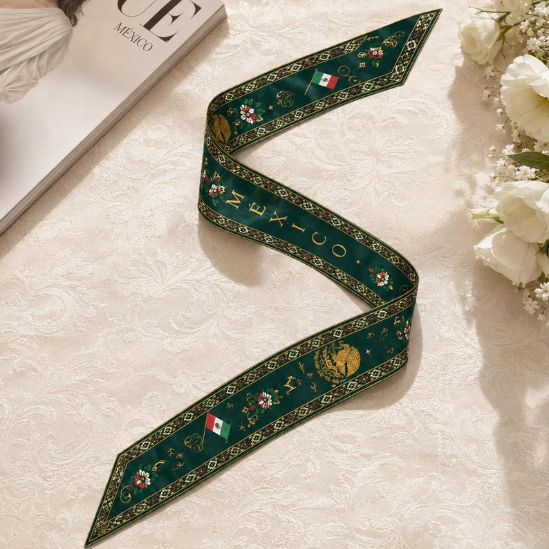 Mexico Satin Hair Scarf, Mexico Twilly, Mexico Headband