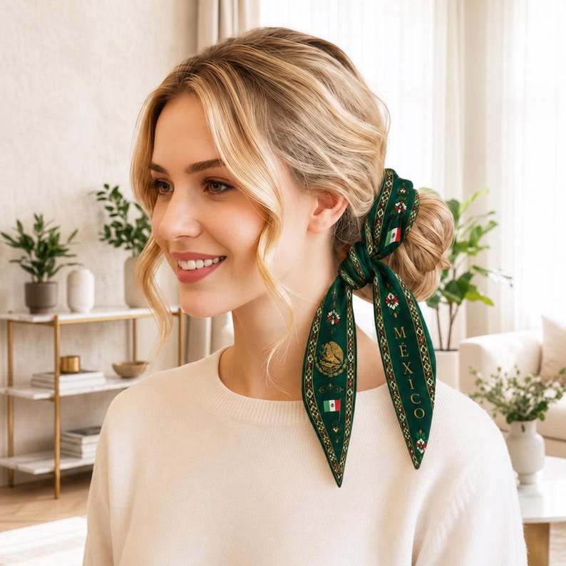 Mexico Satin Hair Scarf, Mexico Twilly, Mexico Headband