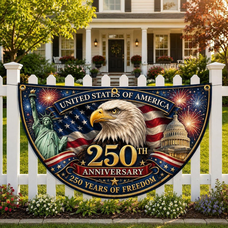 USA 250th Anniversary Patriotic Bunting Banner, America 1776 2026 Semicircle Fence Flag