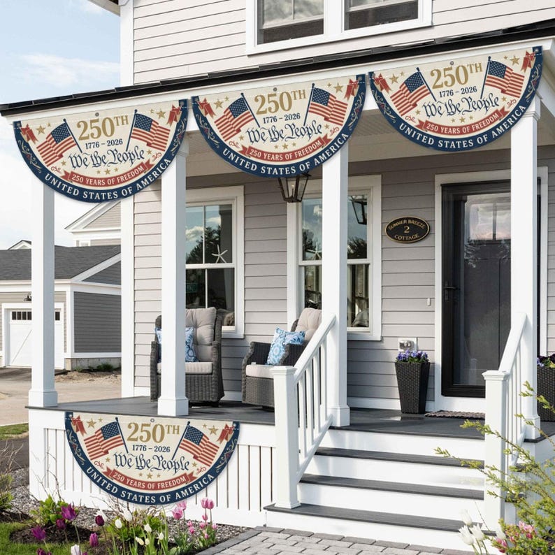USA 250th Birthday Bunting Flag We The People Patriotic Porch Decor