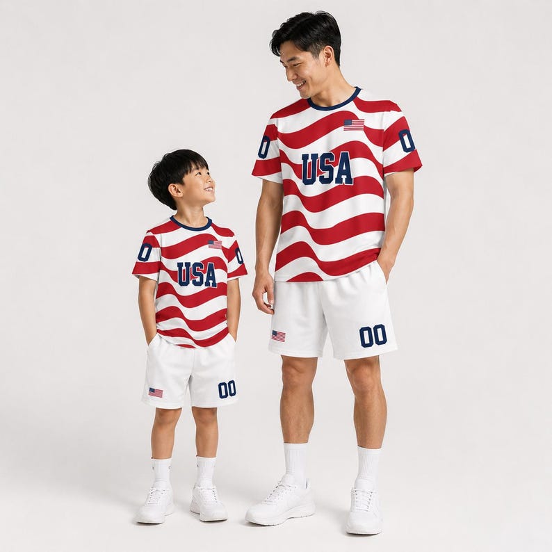 Personalized USA Soccer Jersey, America Flag Matching Family Football Shirts