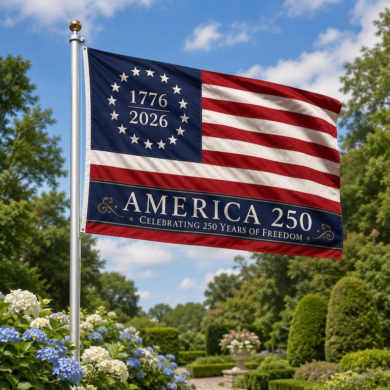 250 Years Freedom USA Flag, 1776–2026 Eagle Betsy Ross Grommet Flag