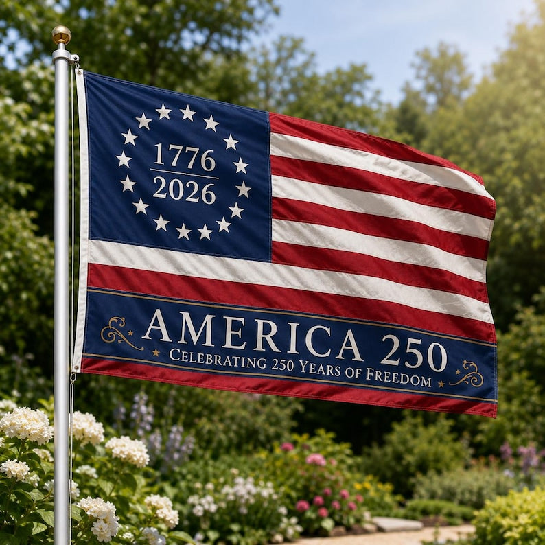 250 Years Freedom USA Flag, 1776–2026 Eagle Betsy Ross Grommet Flag