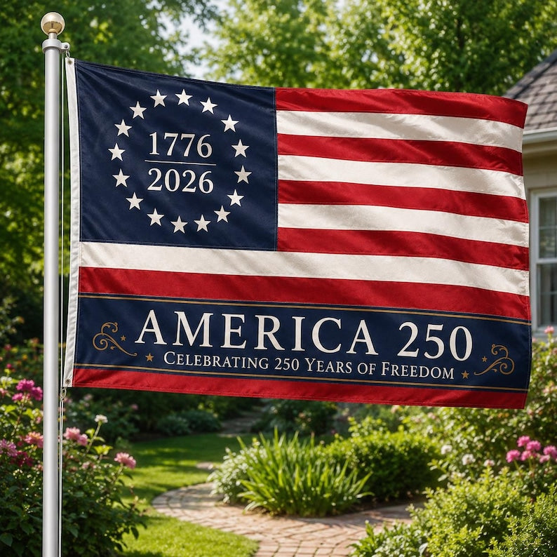 250 Years Freedom USA Flag, 1776–2026 Eagle Betsy Ross Grommet Flag