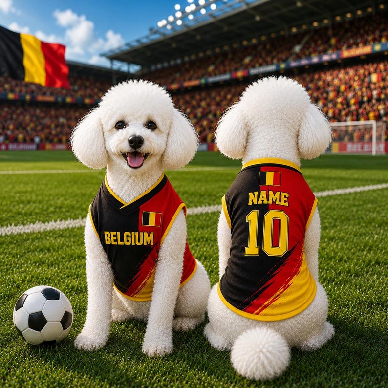 Personalized Belgium Pet Soccer Jersey, Soccer Outfit for Dogs Cats