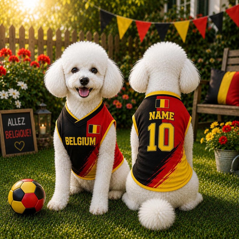 Personalized Belgium Pet Soccer Jersey, Soccer Outfit for Dogs Cats