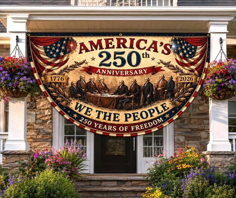 USA 250th Anniversary Patriotic Bunting Banner | America 1776–2026 Semicircle Fence Flag