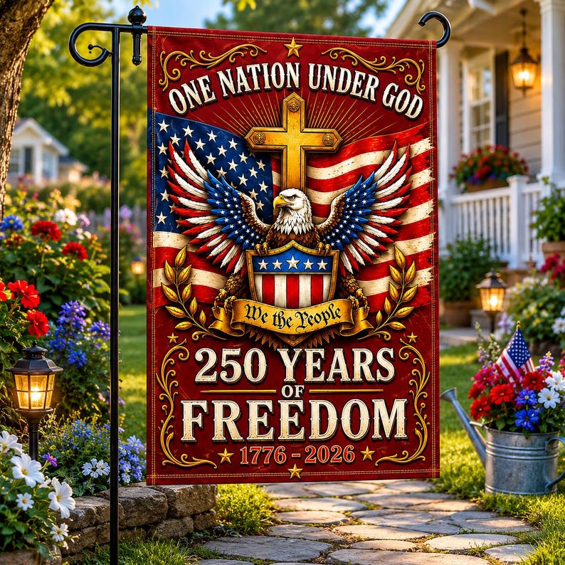 One Nation Under God Garden Flag, 250 Years of Freedom Patriotic Outdoor Decor