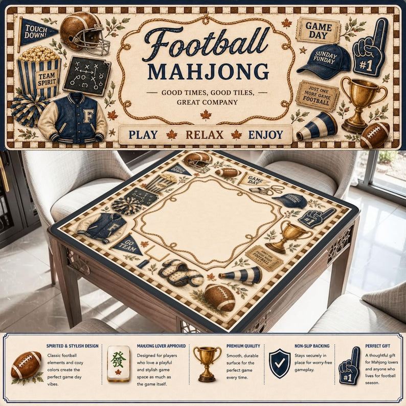 Vintage Neutral Football Mahjong Mat, Retro Game Day Table Cover, American Mahjong Playmat, Tailgate Sports Decor