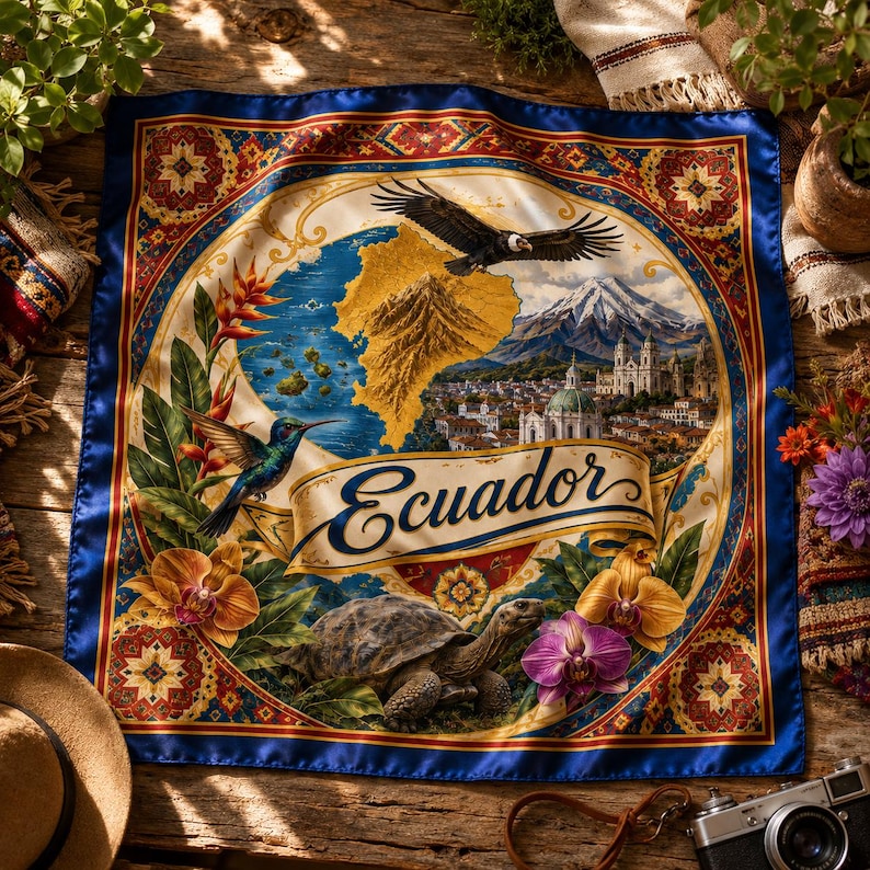 Custom Ecuador Satin Bandana Scarf, Custom Ecuador Bandana