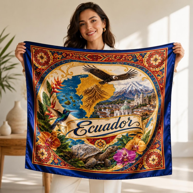 Custom Ecuador Satin Bandana Scarf, Custom Ecuador Bandana