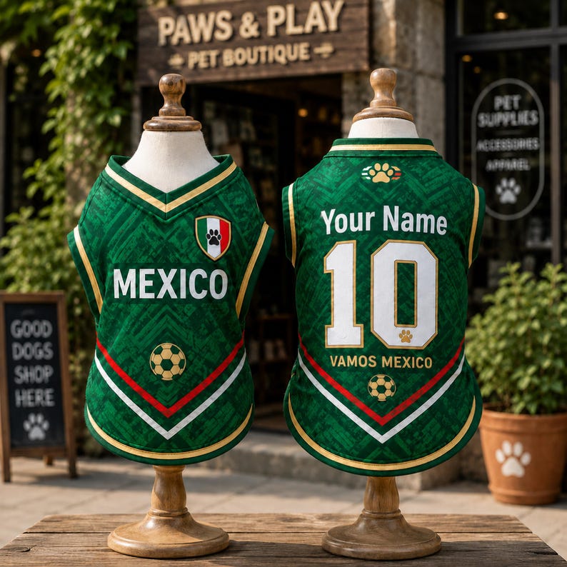 Personalized Mexico Pet Soccer Jersey, Custom Dog Football Shirt, Name Number Gift