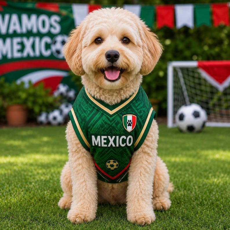 Personalized Mexico Pet Soccer Jersey, Custom Dog Football Shirt, Name Number Gift