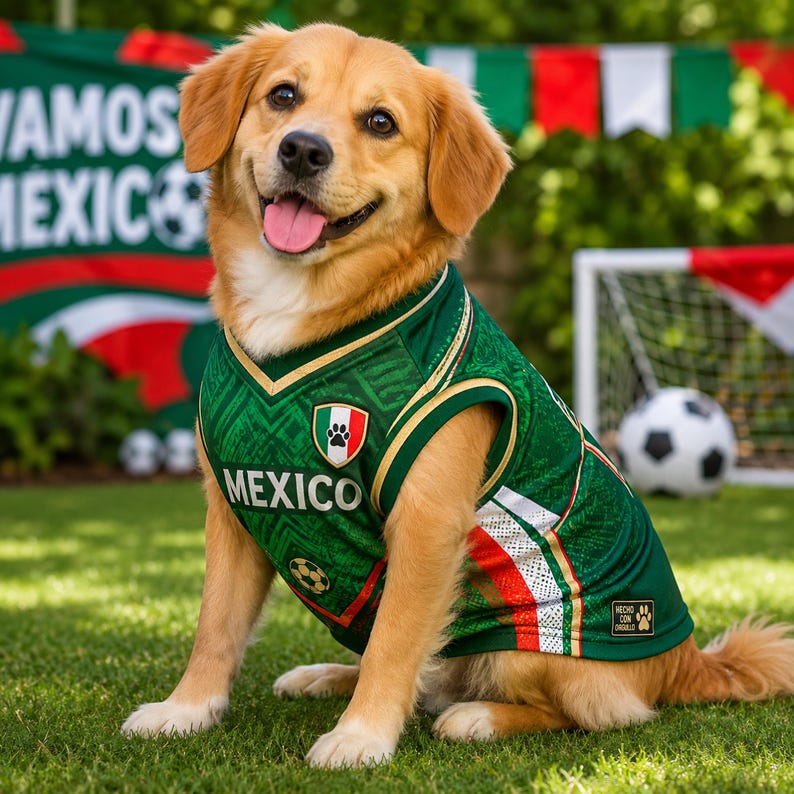 Personalized Mexico Pet Soccer Jersey, Custom Dog Football Shirt, Name Number Gift