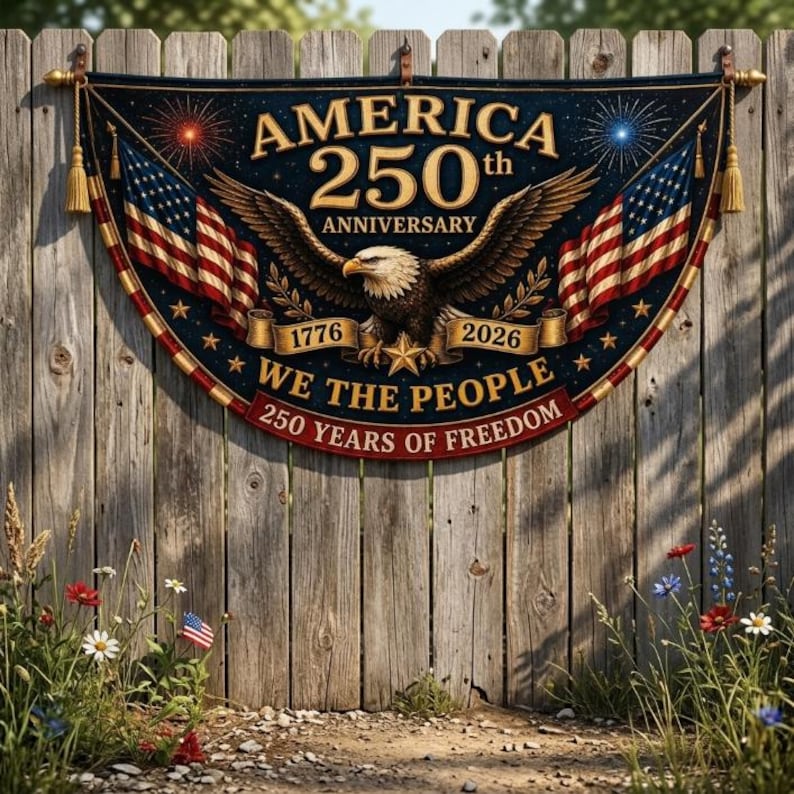 USA 250th Anniversary Patriotic Bunting Banner, Christian Freedom Porch Decor