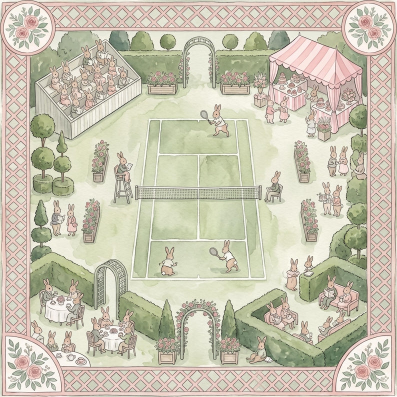 The Bunny Tennis Club Mahjong Mat, Garden Party Game Mat, Custom Monogram Mahjong Mat