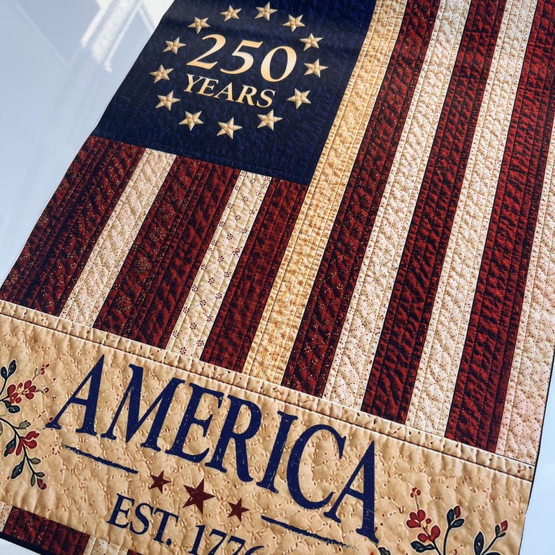 USA Vintage Style 250th Anniversary Garden Flag, Faux Patchwork Flag for Independence Day