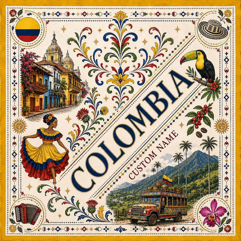 Custom Colombia Satin Scarf, Personalized Colombia Bandana, Colombia Flag Head Scarf