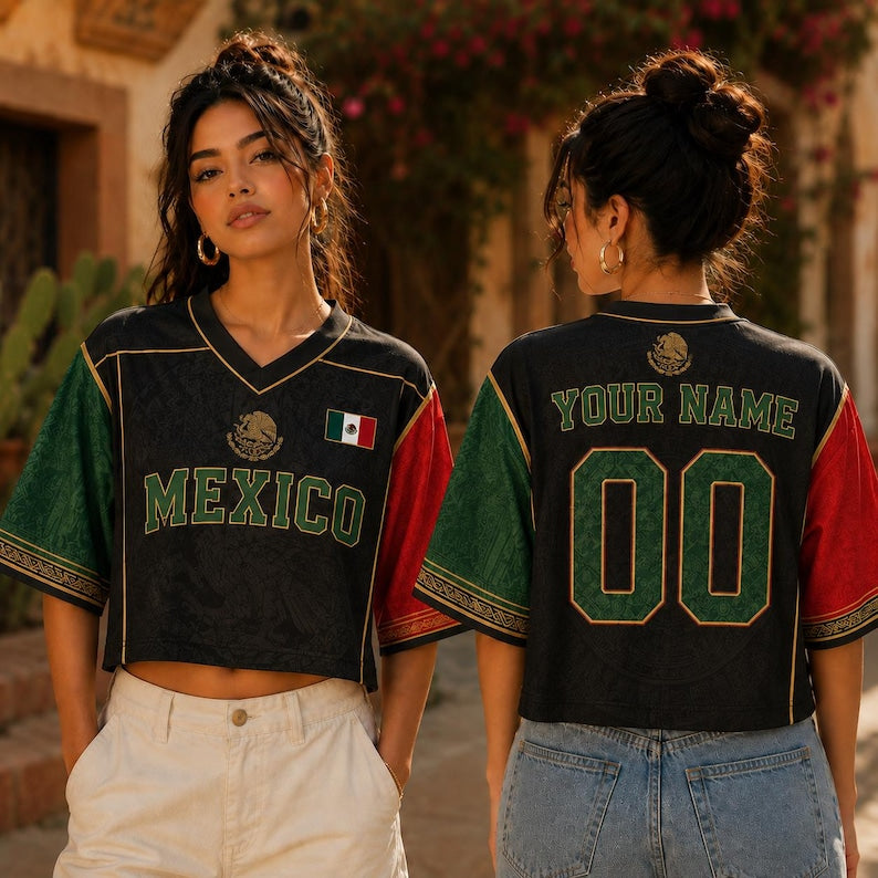 Custom Mexico Soccer Crop Top Jersey, Personalized Mexico Jersey Crop Tee