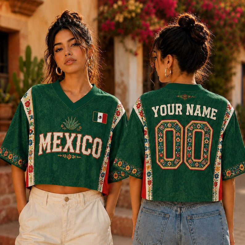 Personalized Mexico Soccer Crop Top Jersey, Mexico Jersey Crop Tee