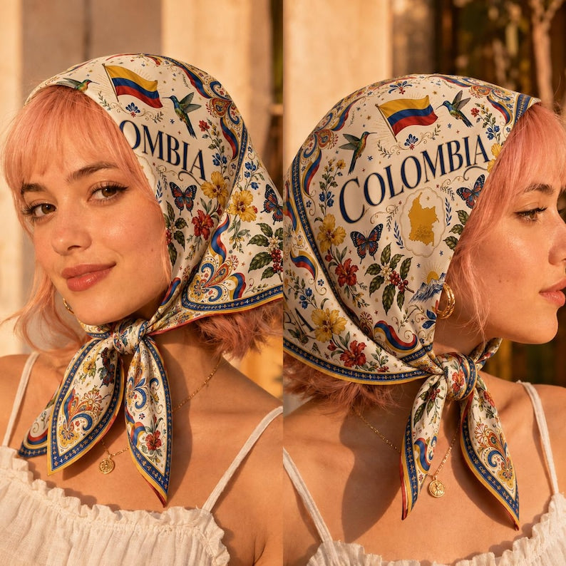 Custom Colombia Scarf, Custom Colombia Bandana, Beautiful Soft Colombia Flag Pattern Scarf