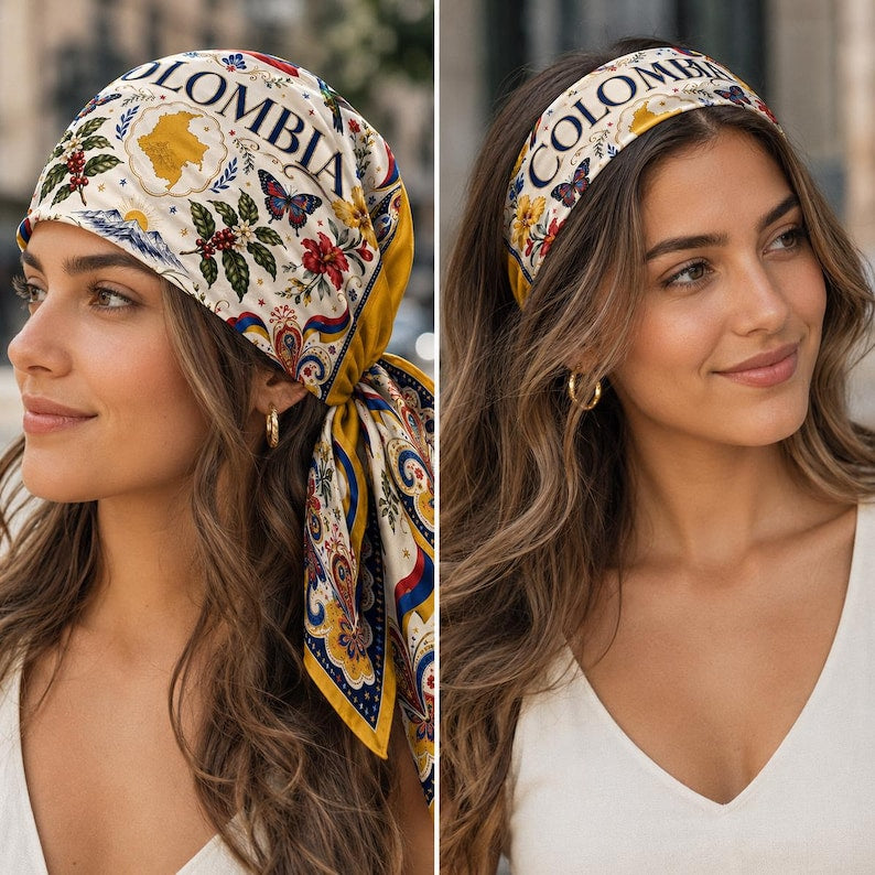 Custom Colombia Scarf, Custom Colombia Bandana, Beautiful Soft Colombia Flag Pattern Scarf