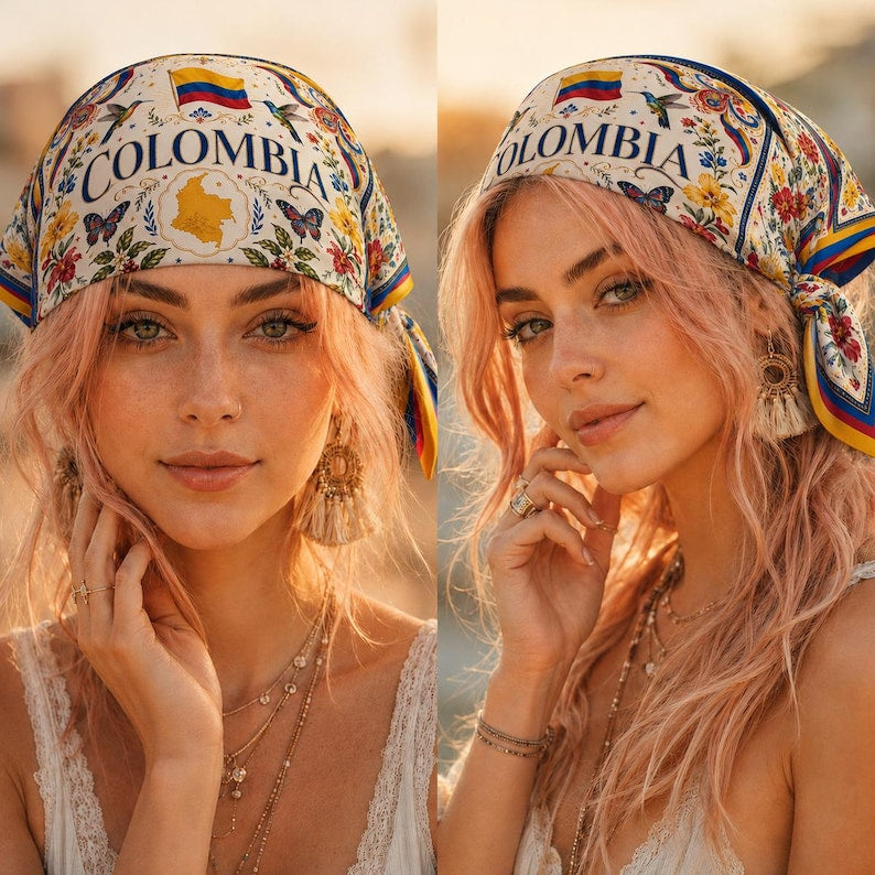 Custom Colombia Scarf, Custom Colombia Bandana, Beautiful Soft Colombia Flag Pattern Scarf