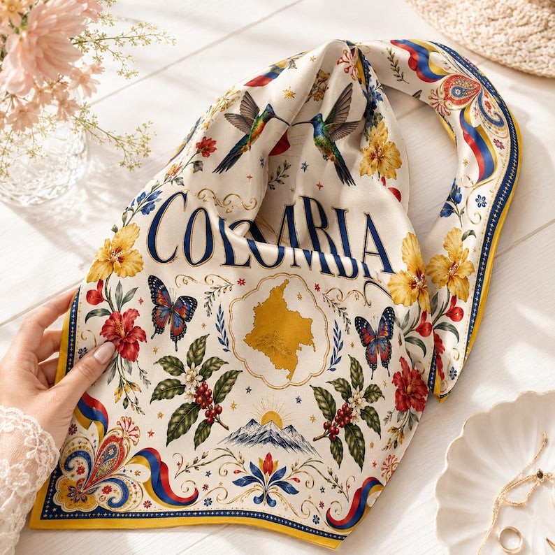 Custom Colombia Scarf, Custom Colombia Bandana, Beautiful Soft Colombia Flag Pattern Scarf