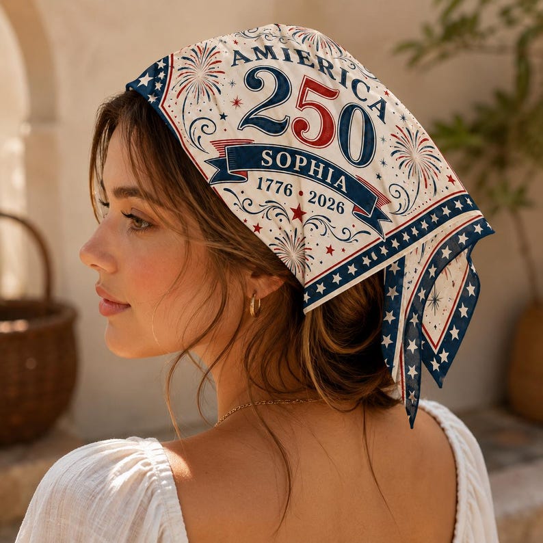 Personalized America 250th Anniversary Scarf, Custom Patriotic Fireworks Neck Scarf