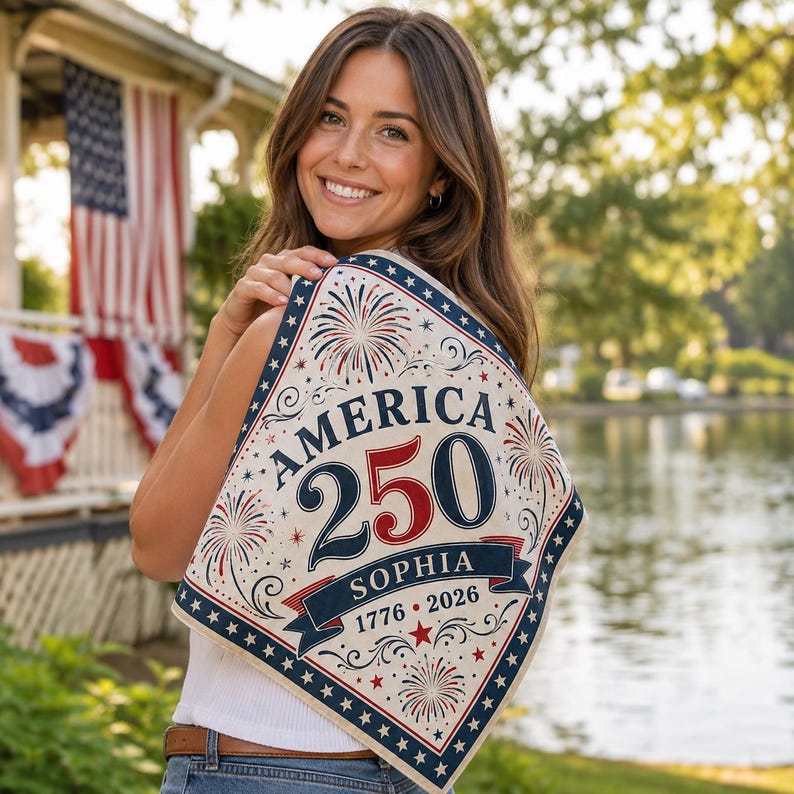 Personalized America 250th Anniversary Scarf, Custom Patriotic Fireworks Neck Scarf