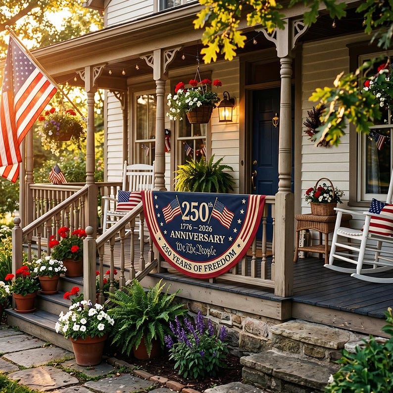250th Anniversary America Bunting Flag, Patriotic Semicircle Bunting Flag