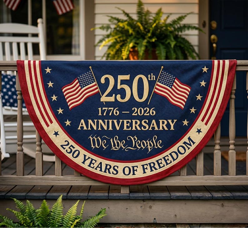 250th Anniversary America Bunting Flag, Patriotic Semicircle Bunting Flag