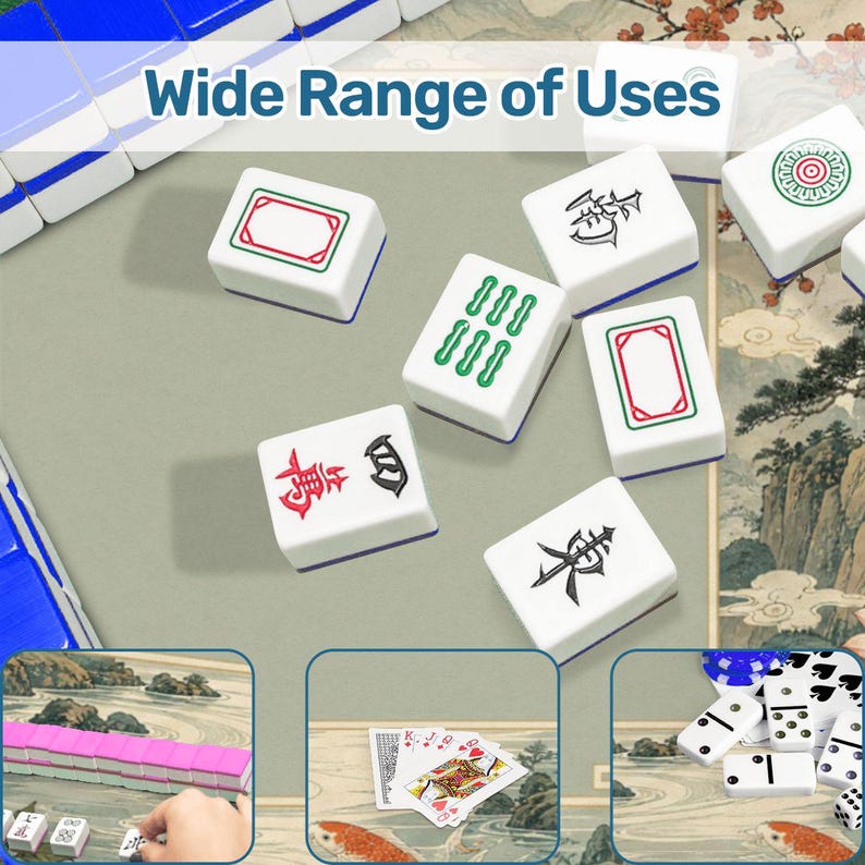 Chinese Landscape Mahjong Mat, Shan Shui Crane Koi & Lotus Pavilion Game Mat, Classical Chinese Art Non Slip