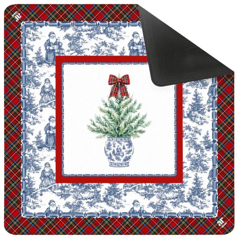 Tartan Toile Noel Mahjong Mat Christmas Mahjong Mat, Holiday Mahjong Collection, Preppy Tartan Toile Game Mat
