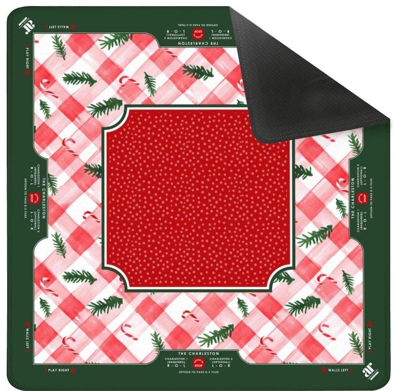 Candy Cane Lane Mahjong Mat, Holiday Mahjong Collection, Christmas Mahjong Mat, Red Gingham Mahjong Mat